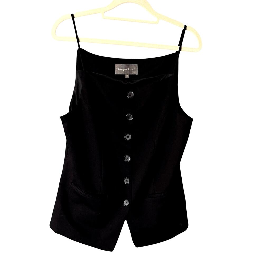 Anthro Sunday In Brooklyn Black Apron Vest Top Med Ponte Knit Blouse Old Money